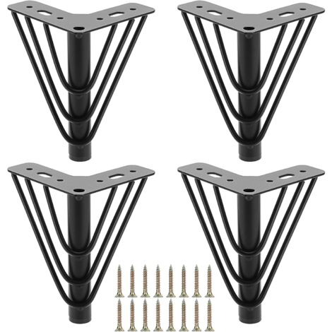 Lot de 4 pieds de meuble en métal 15 cm, pieds de plaque supérieure triangulaires, pieds de meubles de rechange robustes, pied de support pour canapé, lit, chaise, armoire, tiroir, table (noir)