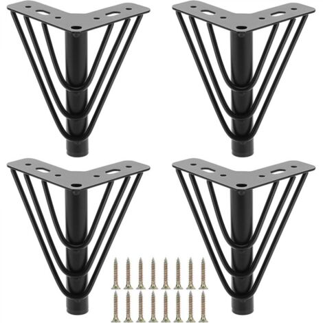 Lot de 4 pieds de meuble en métal 15 cm, pieds de plaque supérieure triangulaires, pieds de meubles de rechange robustes, pied de support pour canapé, lit, chaise, armoire, tiroir, table (noir)