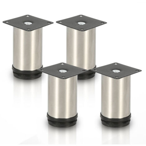 Lot de 4 pieds de meuble, pied de table, meuble, inox, hauteur : 50 mm  Diamètre : 40 mm  Réglage en hauteur : + 15 mm