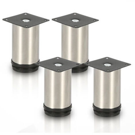 Lot de 4 pieds de meuble, pied de table, meuble, inox, hauteur : 50 mm  Diamètre : 40 mm  Réglage en hauteur : + 15 mm