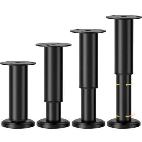 Lot de 4 pieds de meuble réglables de 12 à 18 cm, pour canapé, lit, chaise, canapé, coiffeuse, table, cadre de lit, lattes centrales de lit, noir