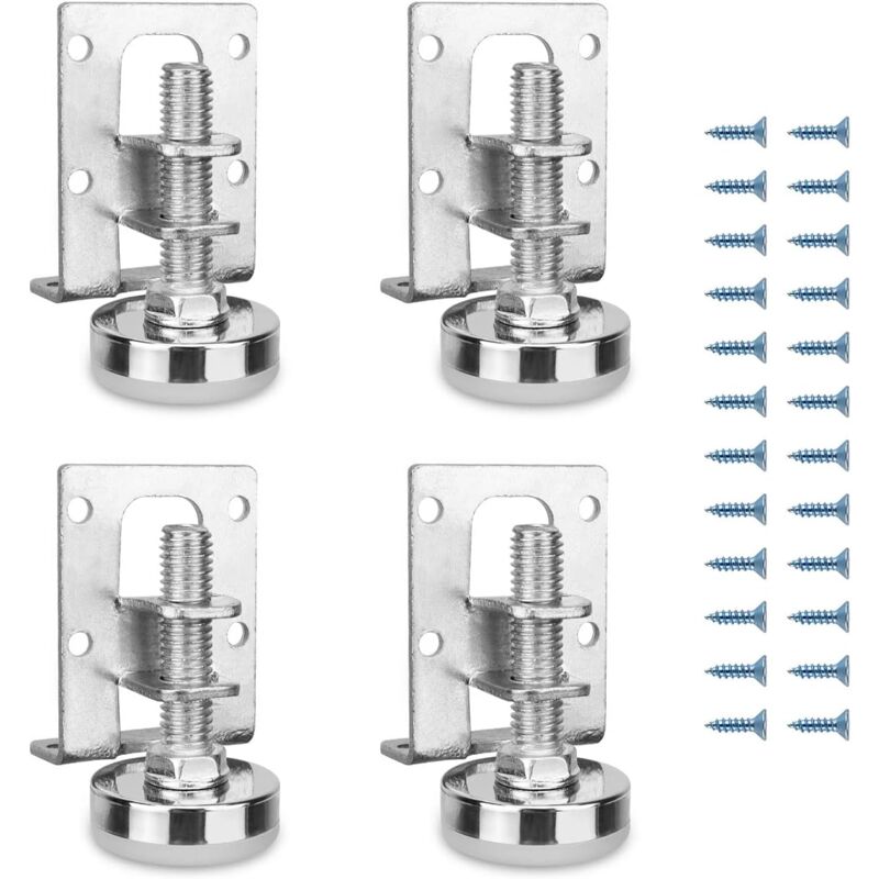 Lot de 4 Pieds de Meuble, RéGlables en Hauteur, Pieds de Nivellement RéGlables en Acier, Profil Carré : 40 x 50 Mm, Hauteur RéGlable 11-27 Mm, pour