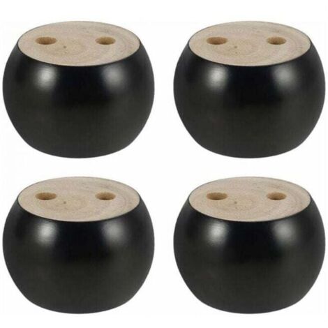 Lot de 4 pieds de meuble ronds en bois de 5 cm de hauteur pour canapé, lit, fauteuil, armoire, avec vis et rubans (noir)