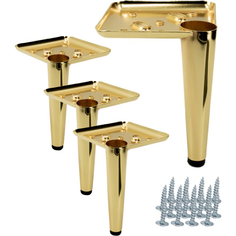 Lot de 4 pieds de meuble, tige chromée dorée, hauteur 13 cm