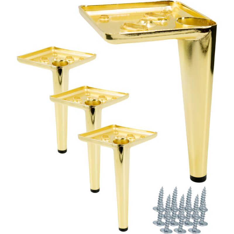 Lot de 4 pieds de meuble, tige chromée dorée, hauteur 15 cm