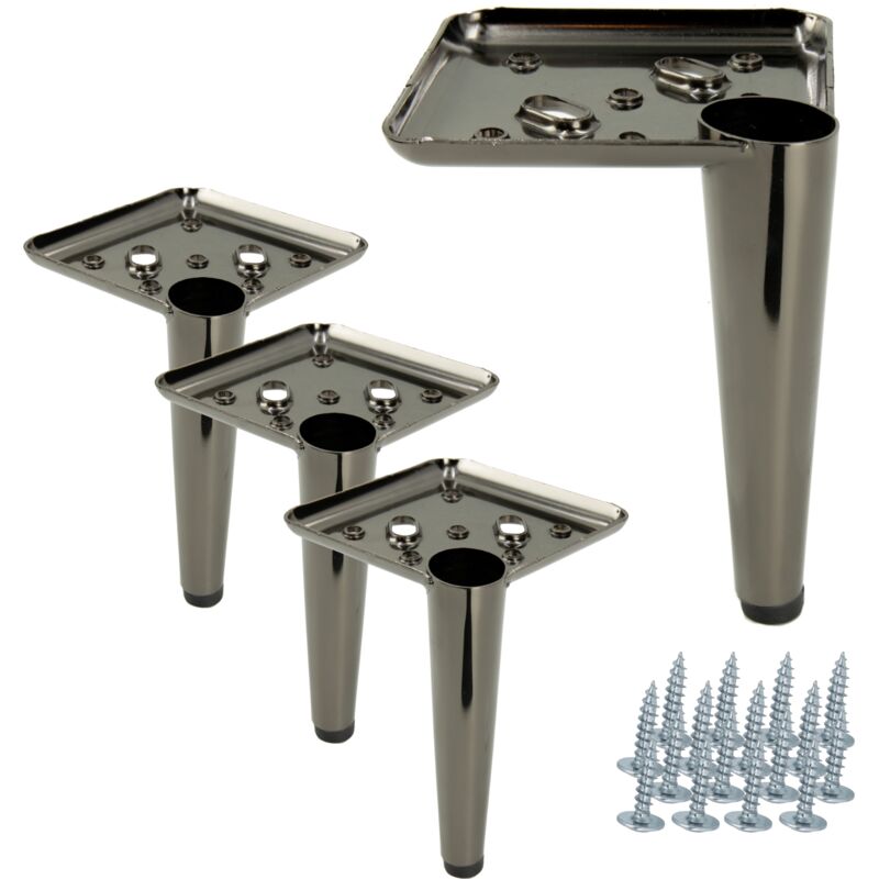 Lot de 4 pieds de meuble, tige chromée noire, hauteur 13 cm