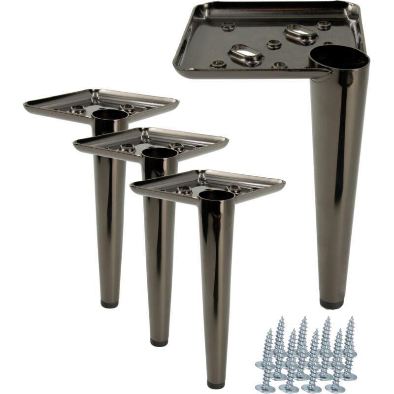 Lot de 4 pieds de meuble, tige chromée noire, hauteur 17 cm