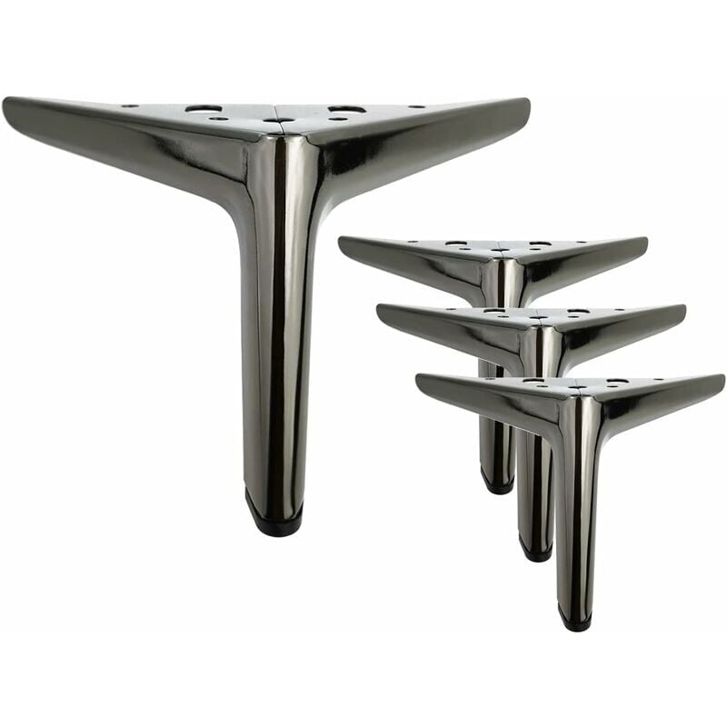 Cyslmuk - Lot de 4 pieds de meuble triangulaires noirs en titane de 12 cm, finition polie galvanisée, adaptés aux armoires, canapés, tables basses,