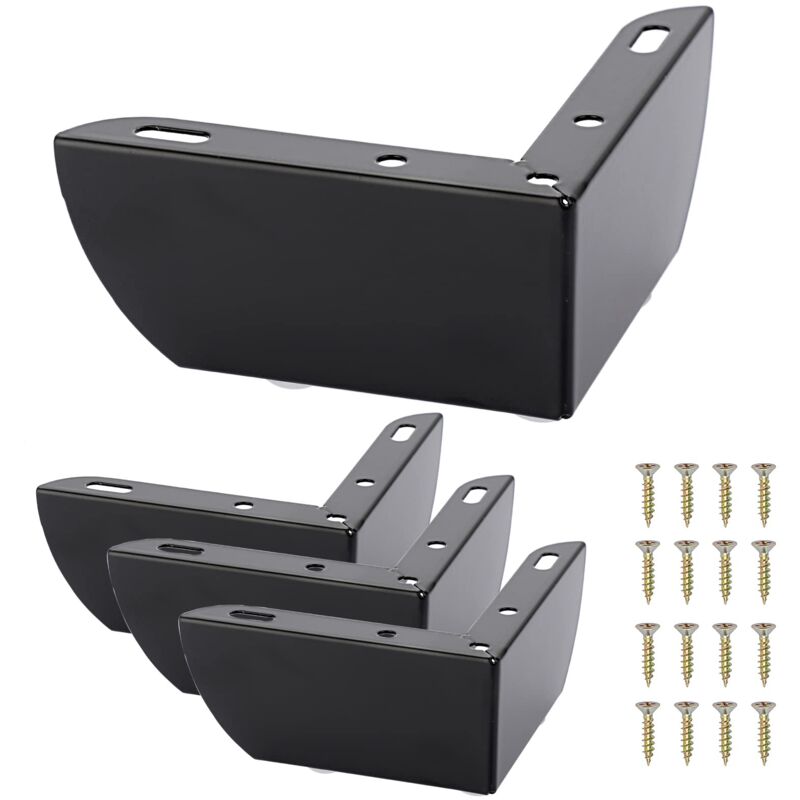 Lot de 4 pieds de meubles de 5 cm en acier pour chaises, table, armoire, meuble TV, tiroirs, canapé avec vis, montage facile, triangulaires (noir)