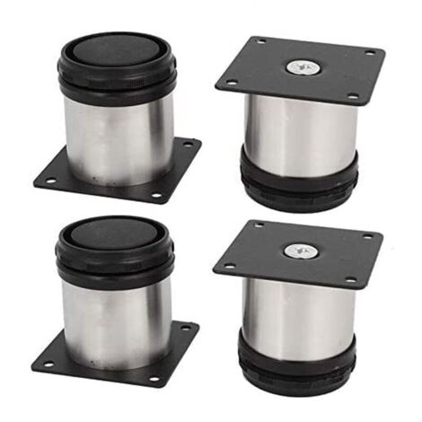Lot de 4 Pieds de Meubles de Cuisine en Acier Inoxydable - Réglables - Ronds - de meubles réglables en métal pour plan de travail, petit déjeuner, bar, bureau, armoire d'angle  50 x 50 mm