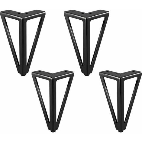 XVX Lot de 4 pieds de meubles de rechange en métal - Noir - 15 cm - Pour meubles, meubles, meubles, armoires, canapés, autres pieds de meubles. (15 cm, noir clair)-