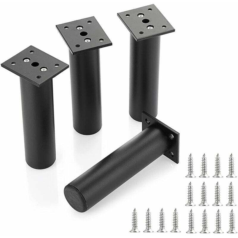 Sunxury - Lot de 4 Pieds de Meubles de Remplacement Pied de Table en Métal Ajustables Noirs Hauteur 20cm avec Vis pour Canapé Armoires Lit