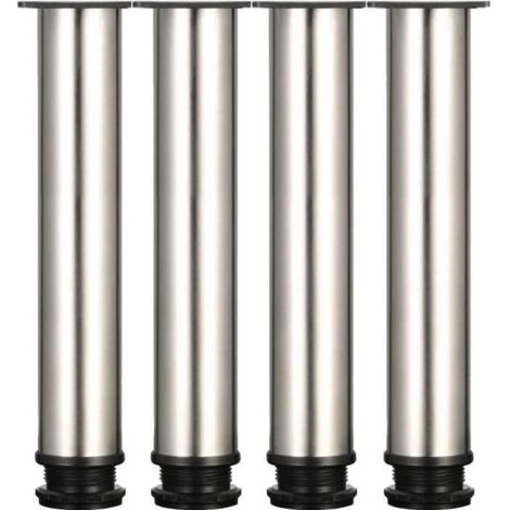 Lot de 4 Pieds de Meubles en acier inoxydable Ø50 mm x 300 mm hauteur réglable pour Canapé Table Armoires
