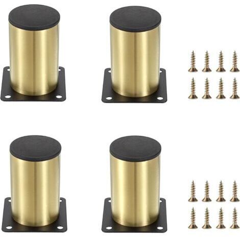 Lot de 4 pieds de meubles en acier inoxydable de 8 cm - Pour chaise, table, armoire, bureau, canapé - Avec vis - Montage facile - Rond - Protection contre la rouille - Doré