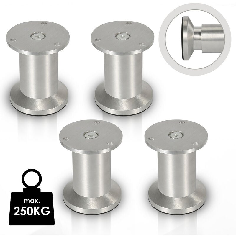 Jopassy - Lot de 4 pieds de meubles - En aluminium de qualité supérieure - Réglable de 100 mm - Pour meubles personnalisés - En acier inoxydable