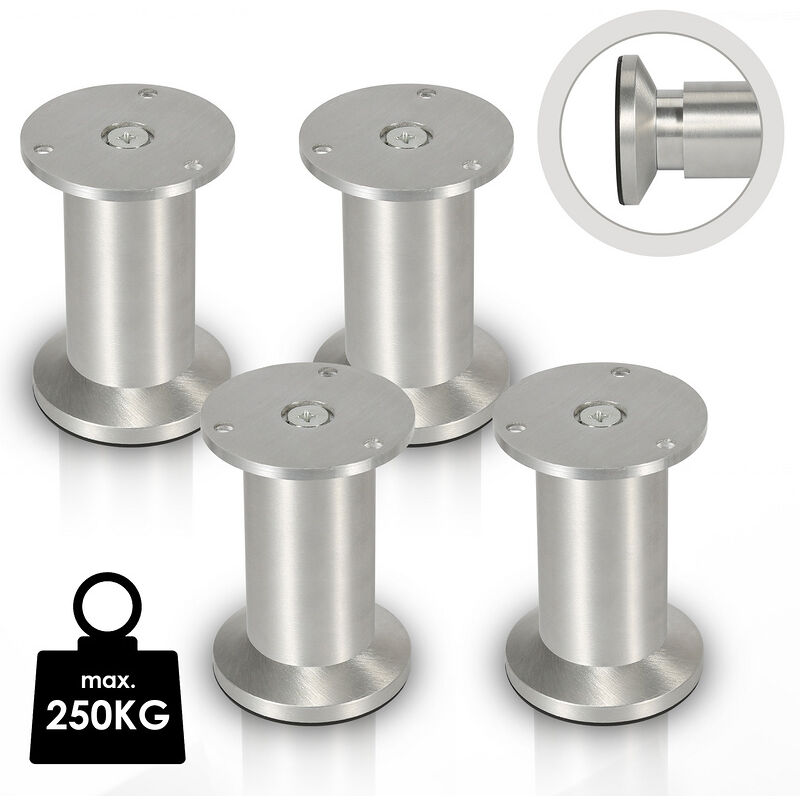 Jopassy - Lot de 4 pieds de meubles - En aluminium de qualité supérieure - Réglable de 120 mm - Pour meubles personnalisés - En acier inoxydable