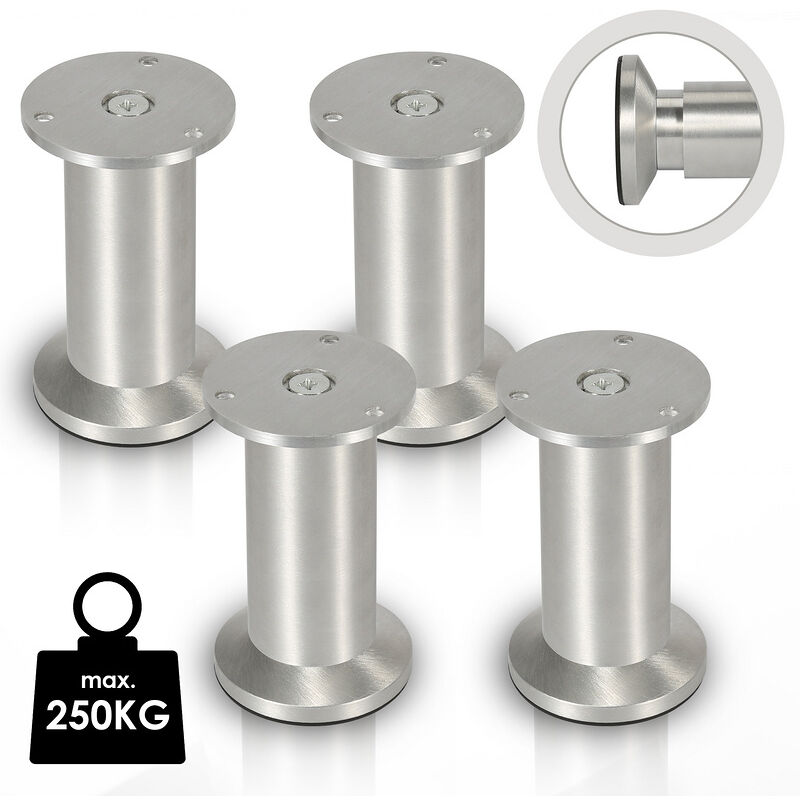 Jopassy - Lot de 4 pieds de meubles - En aluminium de qualité supérieure - Réglable de 150 mm - Pour meubles personnalisés - En acier inoxydable