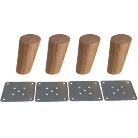 Lot de 4 pieds de meubles en bois massif incliné 10cm, Pieds de rechange avec plaque de montage et vis pour canapé, TV, lit, table à manger