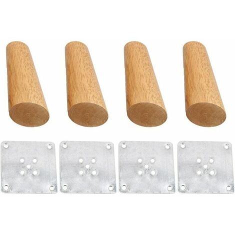 Lot de 4 pieds de meubles en bois massif incliné 20cm, Pieds de rechange avec plaque de montage et vis pour canapé, TV, lit, table à manger