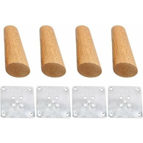 Lot de 4 pieds de meubles en bois massif incliné 20cm, Pieds de rechange avec plaque de montage et vis pour canapé, TV, lit, table à manger