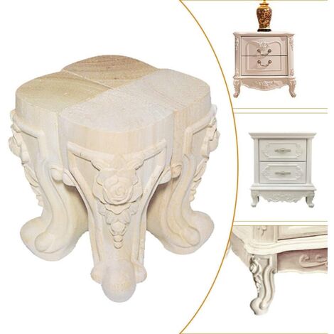 Lot de 4 pieds de meubles en bois massif sculpté - Style européen - Pour canapé, chaise, lit, armoire