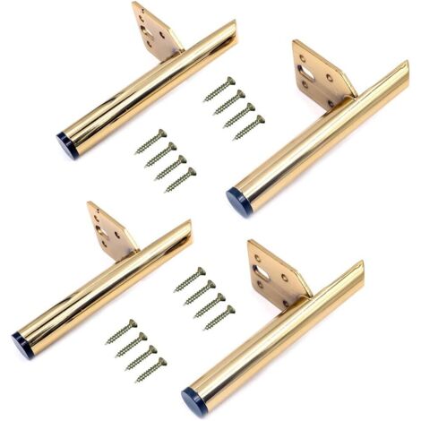 Lot de 4 pieds de meubles en fer, 13 cm, pieds de table en métal, pieds de support de meubles, modernes, livrés avec 20 vis, pour canapé, table basse, meuble TV, lit et autres meubles (doré)