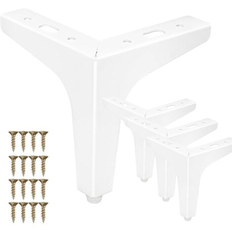 Lot de 4 pieds de meubles en métal blanc - Hauteur : 10 cm - Design triangle diamant - Pour armoire, canapé et étagère - Pieds stables avec vis - Montage faciledyk-alovez