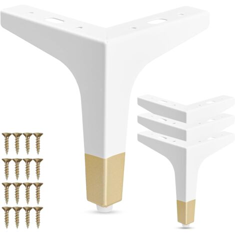 Lot de 4 pieds de meubles en métal de 15 cm – Pieds de rechange modernes en forme de triangle diamant blanc/doré pour armoire, canapé, table, ottomane
