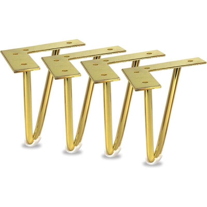 Beijiyi - Lot de 4 pieds de meubles en métal doré de 15 cm, robustes en épingle à cheveux pour armoire, meuble tv, commode, projet de bricolage à la