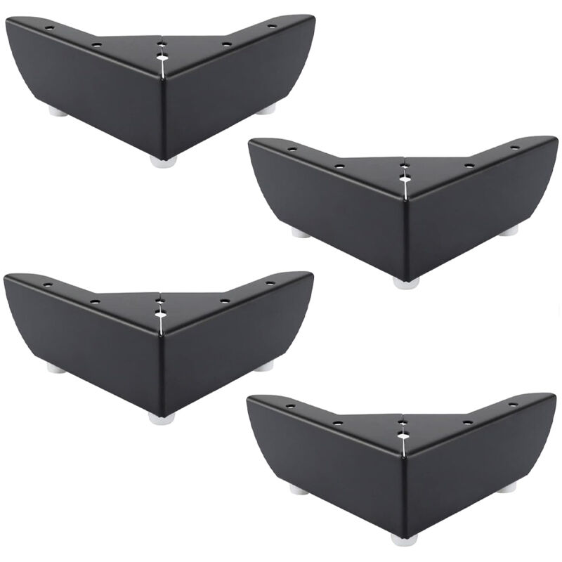 Linghhang - Lot de 4 pieds de meubles en métal noir, 55 mm, adaptés aux armoires de table basse, lits, canapés, silencieux et antidérapants