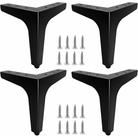 Lot de 4 pieds de meubles en métal noir de 15 cm, pieds de canapé durables, pieds de table basse, pieds de table surélevés pour tenir debout ou remplacer les tables de chevet, canapé, meuble TV