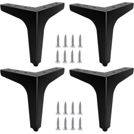 Lot de 4 pieds de meubles en métal noir Ulisem de 15 cm, robustes pour canapé, table basse et rehausseurs. Installez ou remplacez tables de chevet, canapés, meubles TV et fauteuils.