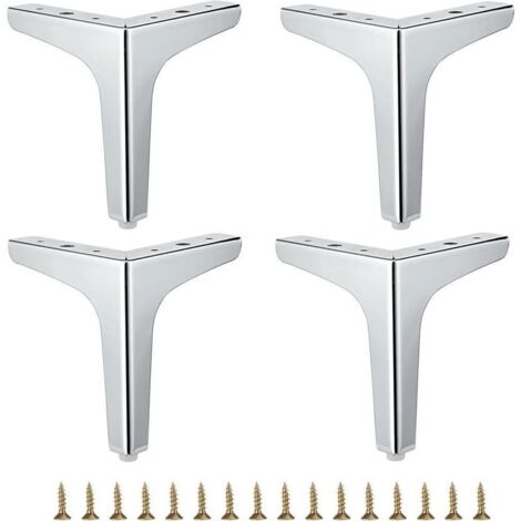 Lot de 4 pieds de meubles en métal – Pieds de meubles modernes pour canapé, chaise, table, armoire, bricolage, pieds de meubles d'angle de rechange robustes pour commode, armoire, lit (argent, 15,2 cm