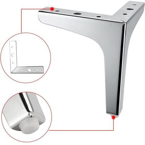Lot de 4 pieds de meubles en métal – Pieds de meubles modernes pour canapé, chaise, table, armoire, bricolage, pieds de meubles d'angle de rechange robustes pour commode, armoire, lit (argent, 15,2 cm