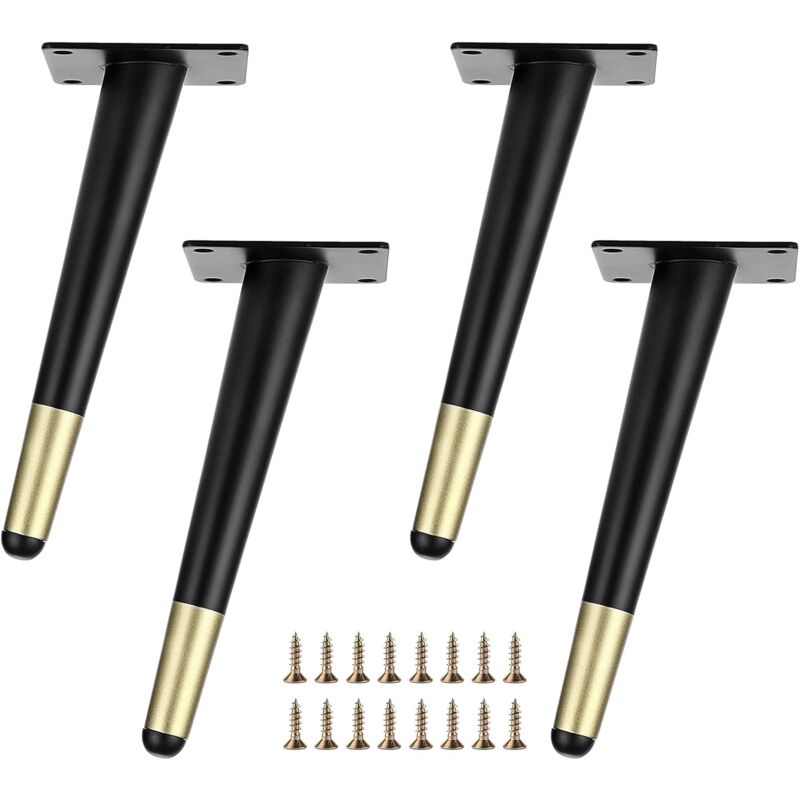 Lot de 4 pieds de meubles en métal de 20,3 cm - Pieds de meubles de canapé en pente - Pieds de table basse robustes - Grands pieds coniques élégants