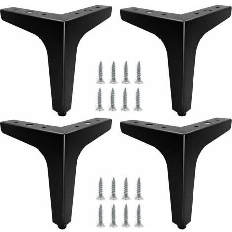 Lot de 4 pieds de meubles métal noir 15cm – Charge maximale 80kg – Installation rapide avec vis – Pour canapés, tables de chevet, meubles TV
