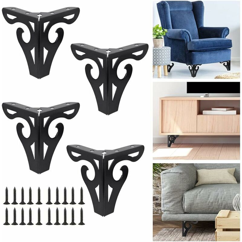 Start - Lot de 4 Pieds de Meubles Métal Noir Moderne Pied de Table Pieds de Canapés de Remplacement pieds de table triangulaires avec vis pour