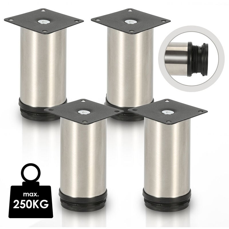 Jopassy - Lot de 4 pieds de meubles Pieds de meubles en acier inoxydable de qualité supérieure 150 mm réglables pour personnaliser les meubles de