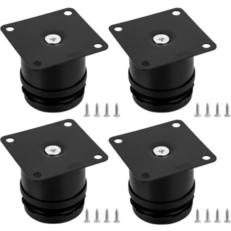 Lot de 4 pieds de meubles réglables (50 x 50 mm, noir), pieds de table en métal à hauteur réglable, pieds de meubles de cuisine, pieds de meubles en acier inoxydable pour armoires