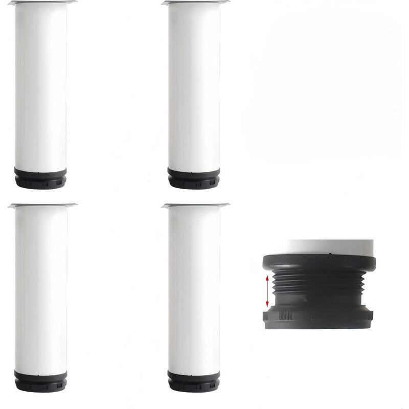 Lot de 4 pieds de meubles réglables en acier inoxydable, pour salle de bain, bureau, cuisine, hauteur réglable de 0 à 15 mm, 16 vis en acier
