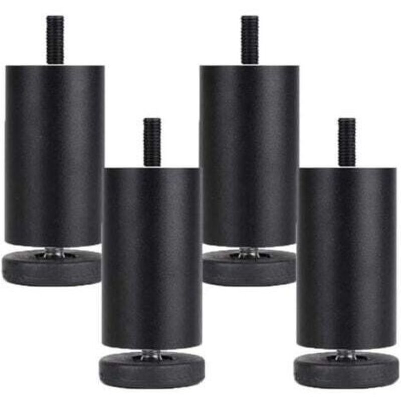 Lot de 4 pieds de meubles réglables en alliage d'aluminium, pieds de meubles ronds en métal, pour table, canapé, lit, noir (10 cm)