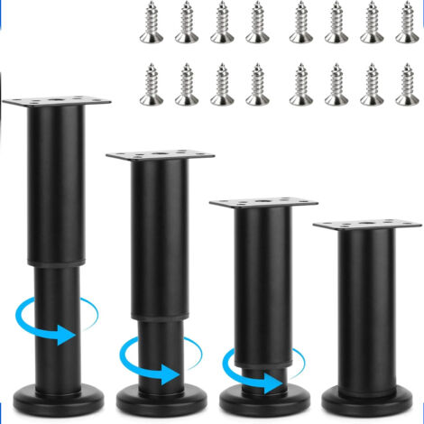 Lot de 4 Pieds de Meubles Réglables, Pieds de Support de 12 à 18 cm pour Canapés, Lits, Armoires