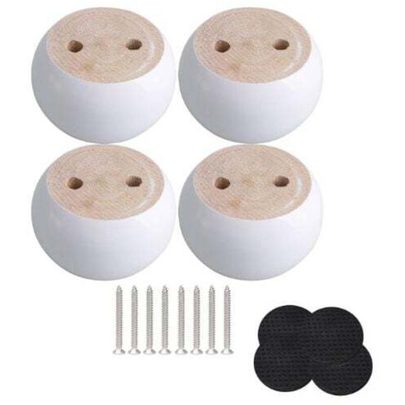 Lot de 4 pieds de meubles ronds en bois d'eucalyptus blanc