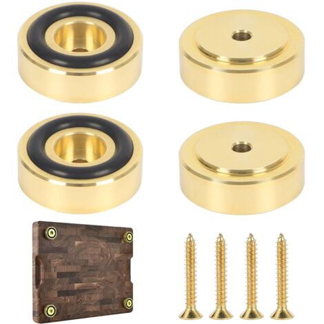 Lot de 4 Pieds de Planche à découper en Laiton de 3 cm avec Patins antidérapants - Pieds de Planche à découper dorés avec Pieds en Caoutchouc de Silicone et vis pour Meubles, chaises, armoires