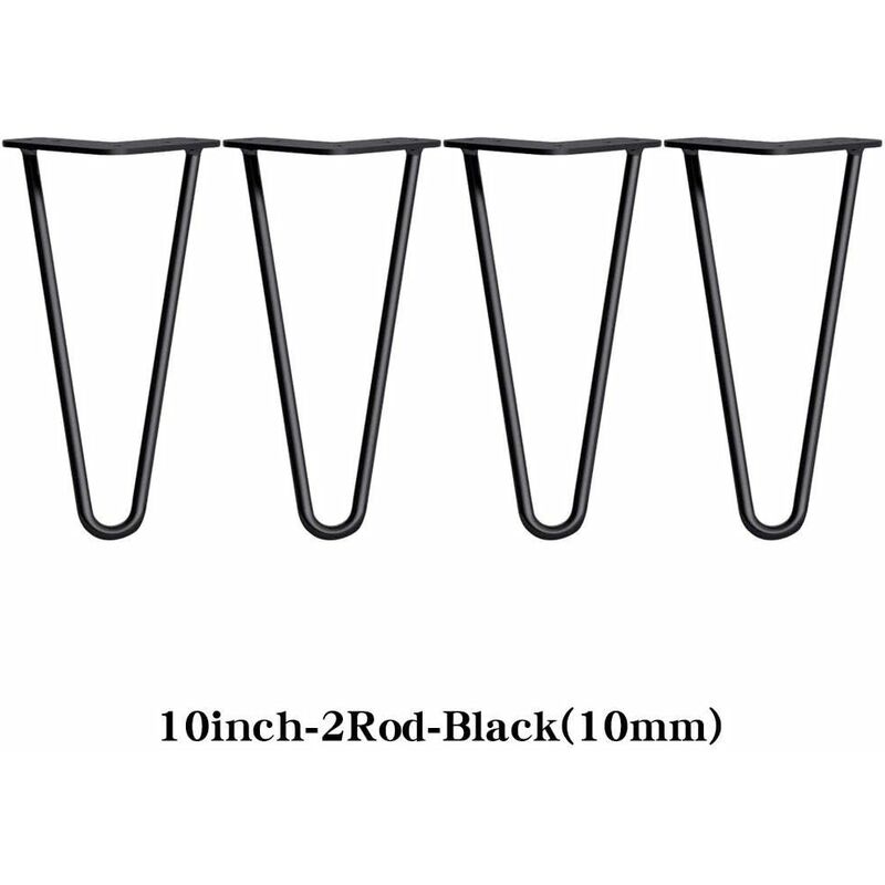Day Plus - Lot de 4 Pieds de Table Basse de 25 cm en Acier Noir - Pieds en épingle à Cheveux Robustes pour projets de Bricolage - 2 tiges - avec vis