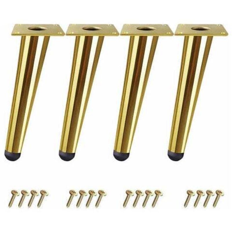 Lot de 4 Pieds de Table de Cône Obliques Pieds de Support de Meubles en Fer 10cm de Hauteur avec Vis Or