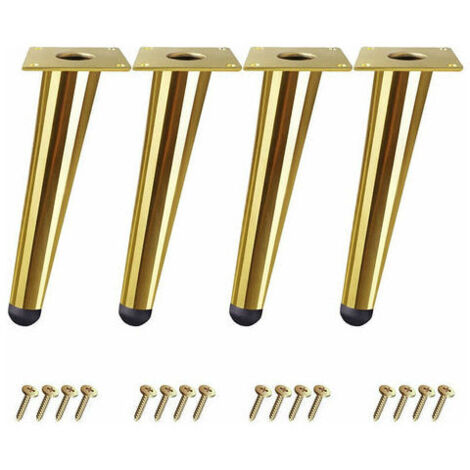 Lot de 4 Pieds de Table de Cône Obliques Pieds de Support de Meubles en Fer 10cm de Hauteur avec Vis Or