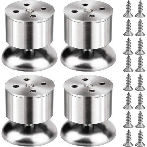 Lot de 4 pieds de table en acier inoxydable, pieds de meubles de cuisine réglables, avec vis (hauteur réglable de 0 à 10 mm), pour la maison, le bureau, la cuisine ou le canapé.