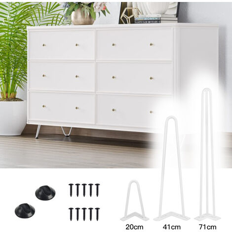 Lot de 4 Pieds de Table en Épingle à Cheveux, 20cm DIY Pieds de Table en Métal, Pieds En Épingle À Cheveux En Acier avec 2 Tiges Robustes,Installation Facile, Blanc