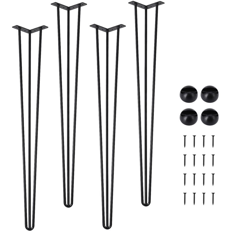 Lot de 4 pieds de table en épingle à cheveux-3 tubes en acier-noir-101cm-Pour table design industriel